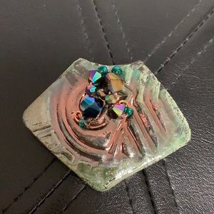 Unique pottery art deco made brooch with colored beads